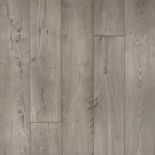Gray wood plank flooring with vertical grain and subtle knots