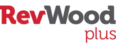 RevWood plus logo in red, gray, and red text on a white background