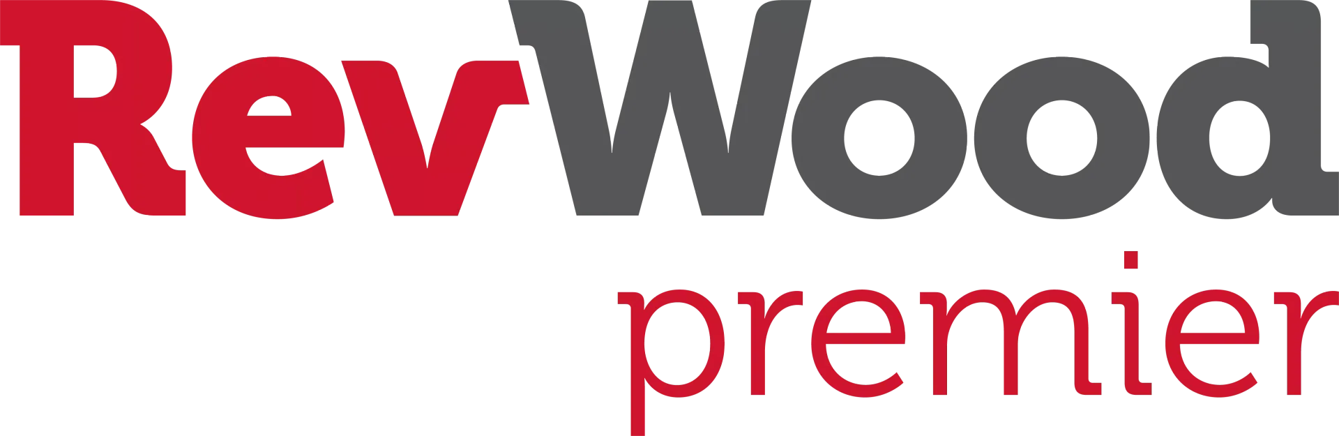 RevWood Premier logo in red, gray, and black text