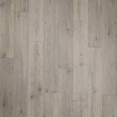 Light gray wood plank flooring with subtle grain and knots