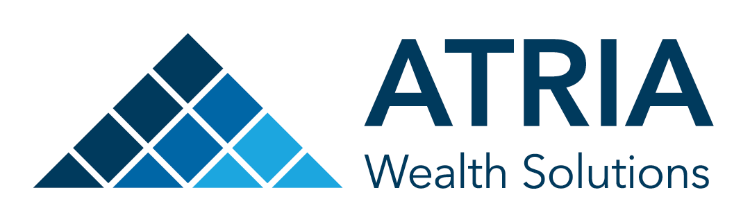 The logo for atria wealth solutions has a blue triangle on it