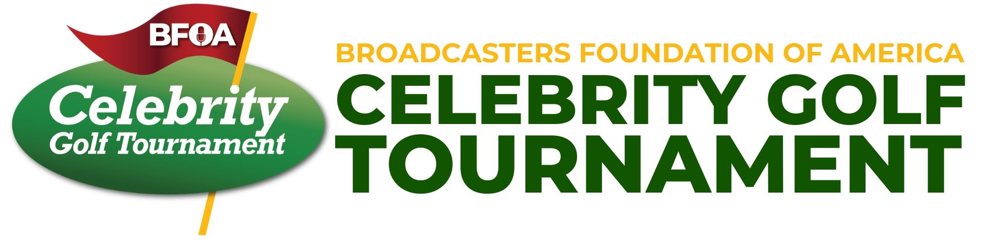 BFOA 28th Annual Celebrity Golf Tournament logo in green and red, with golf ball and pin flag icons