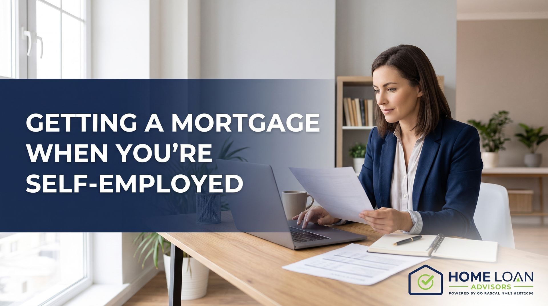 Self-employed professional reviewing mortgage documents at a home office desk in Tampa, Florida