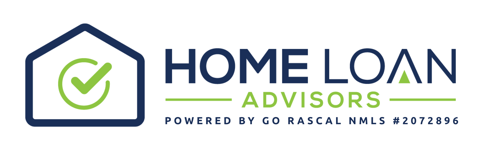 Logo: Home Loan Advisors, dark blue house icon with checkmark, navy and green text.