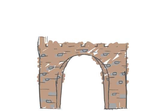 A drawing of a stone arch on a white background