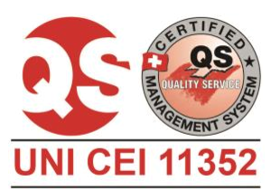 Loghi per la certificazione del Servizio Qualità, tra cui la scritta rossa