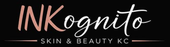 Logo for INKognito Skin & Beauty KC in pink and white on a black background