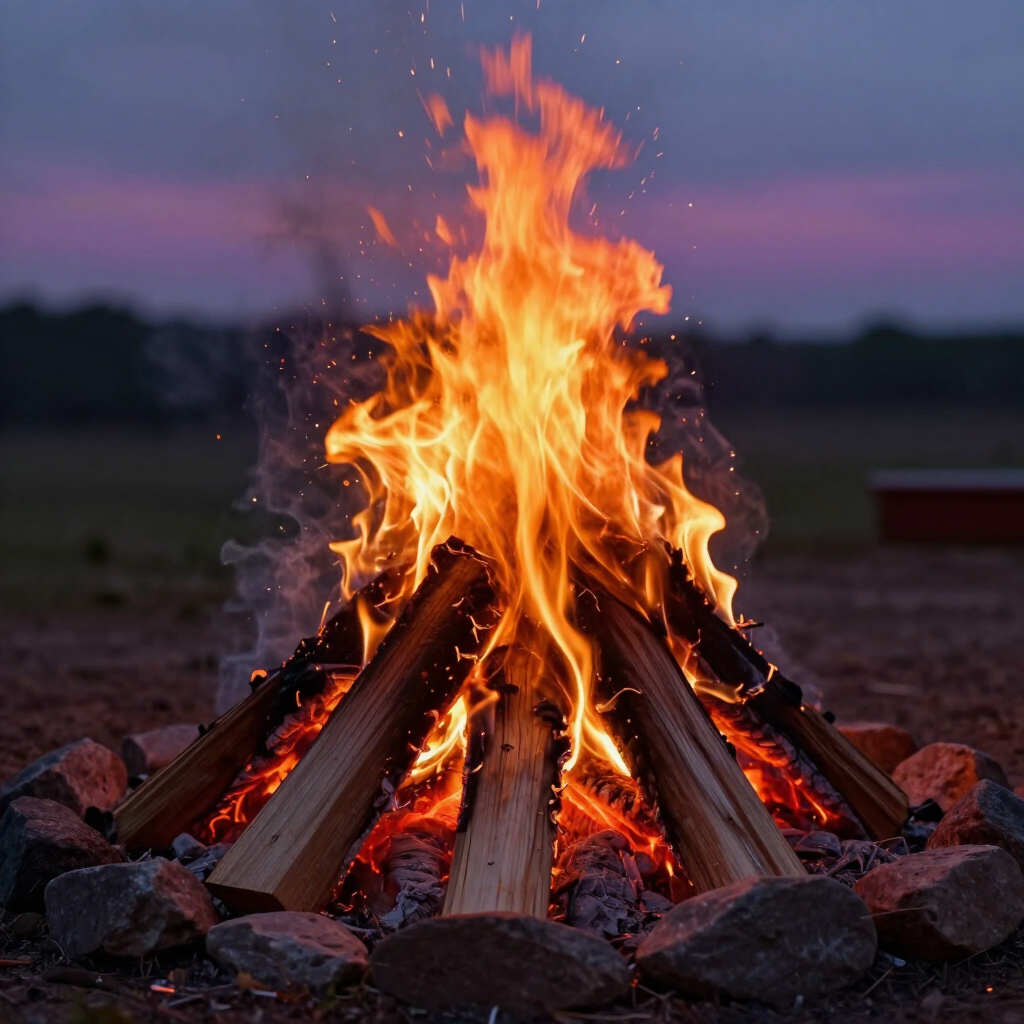 Campfire Burning in Front of A Tent at Sunset — Lakeview Luxury Retreat in Canobolas, NSW