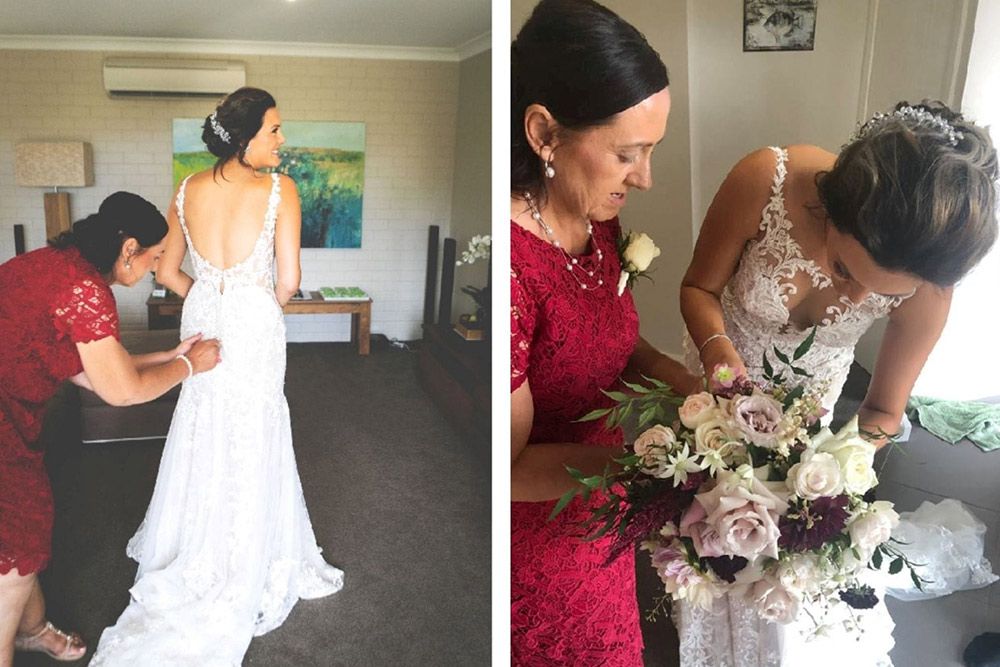 A Woman is Helping a Bride Get Ready for Her Wedding — Lakeview Luxury Retreat in Canobolas, NSW