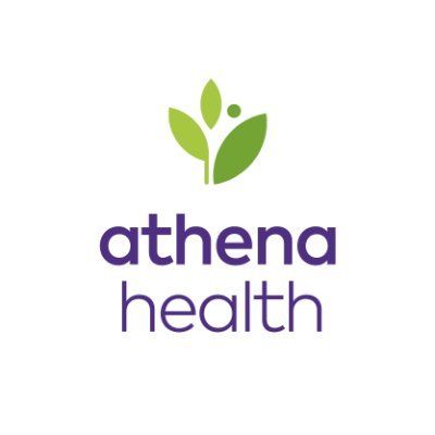 Athenahealth logo: a green leaf icon above the text