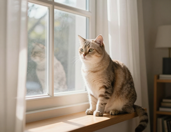 Calm cat near a sunlit window