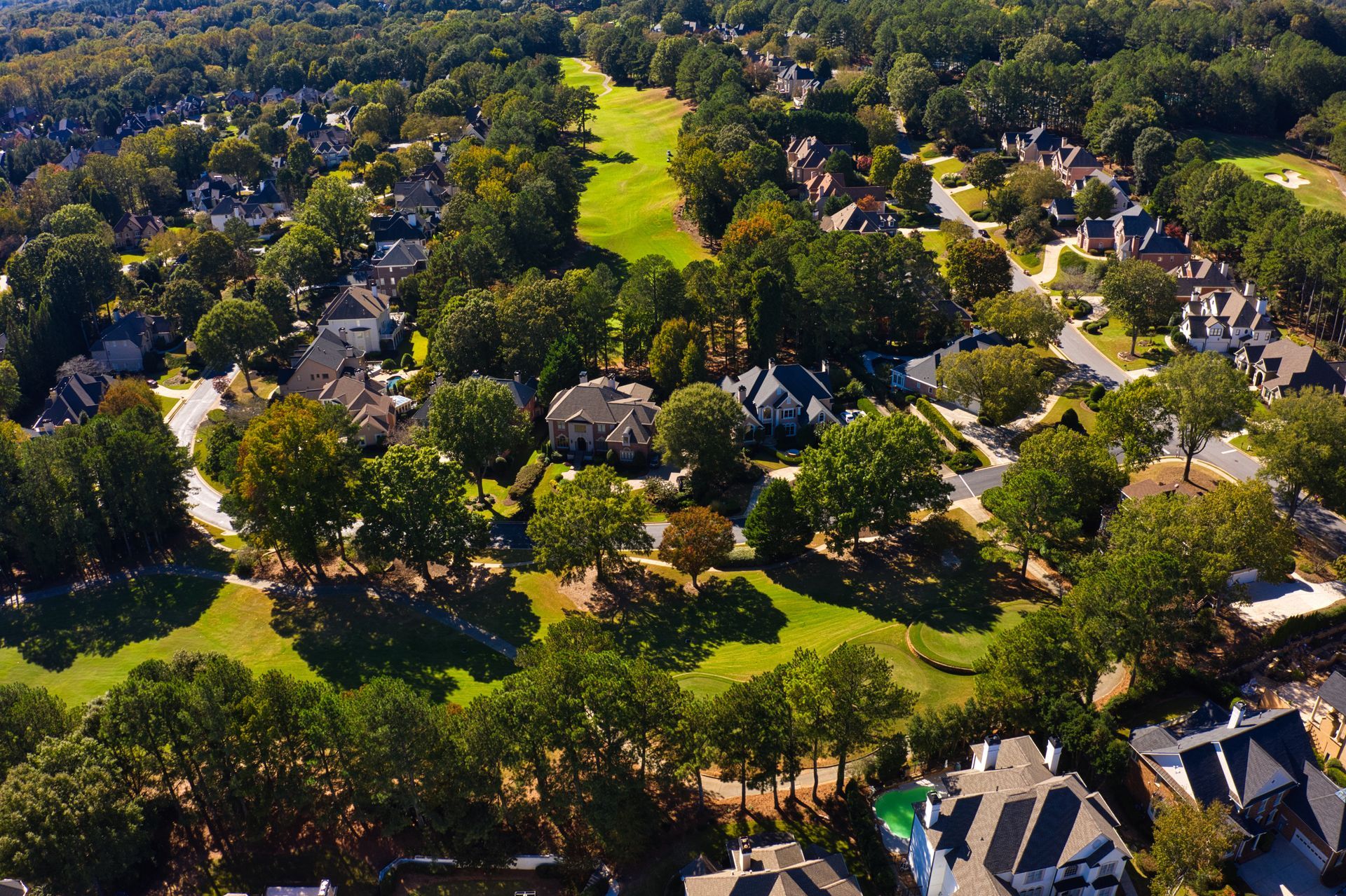 Aerial panoramic view of any upscale sub division in suburbs of USA Aerial panoramic view of any upscale sub division in suburbs of USA