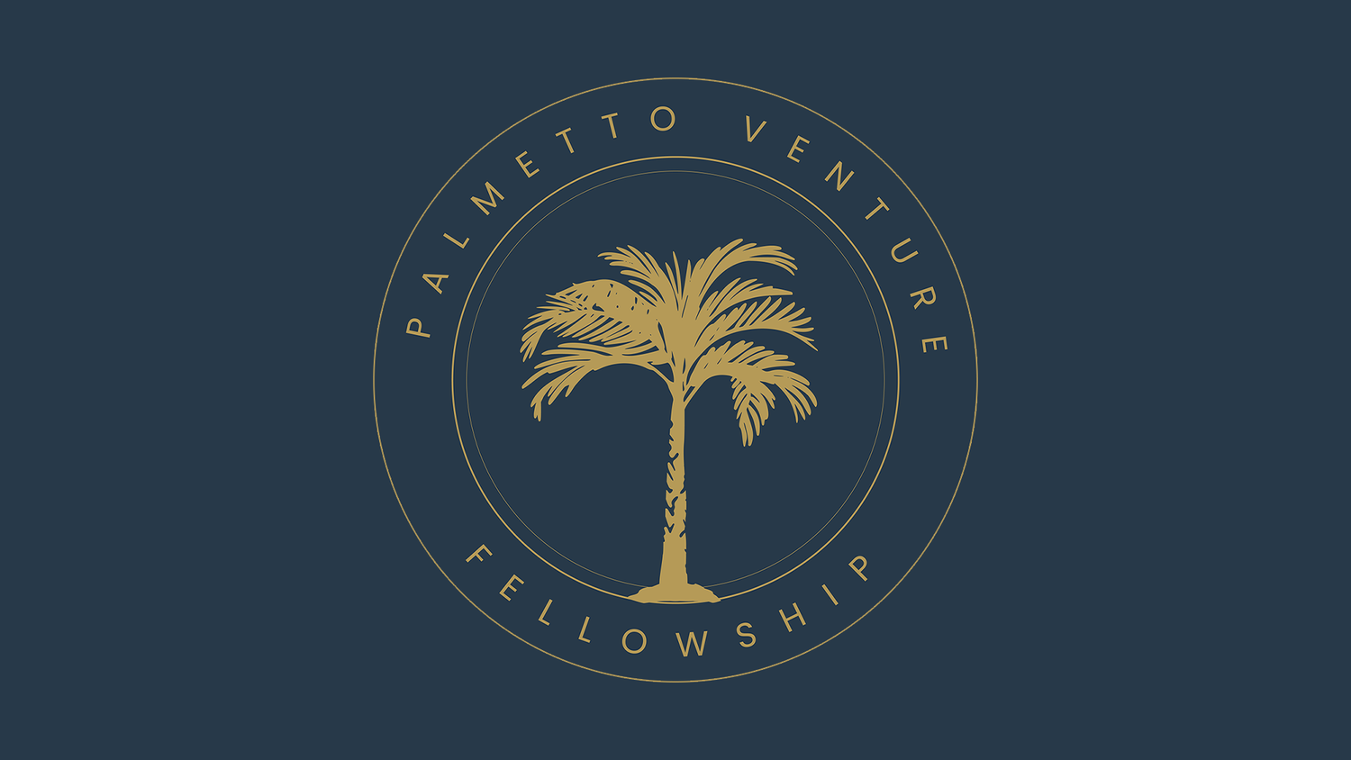 A gold logo of a palm tree inside a circular frame with the text