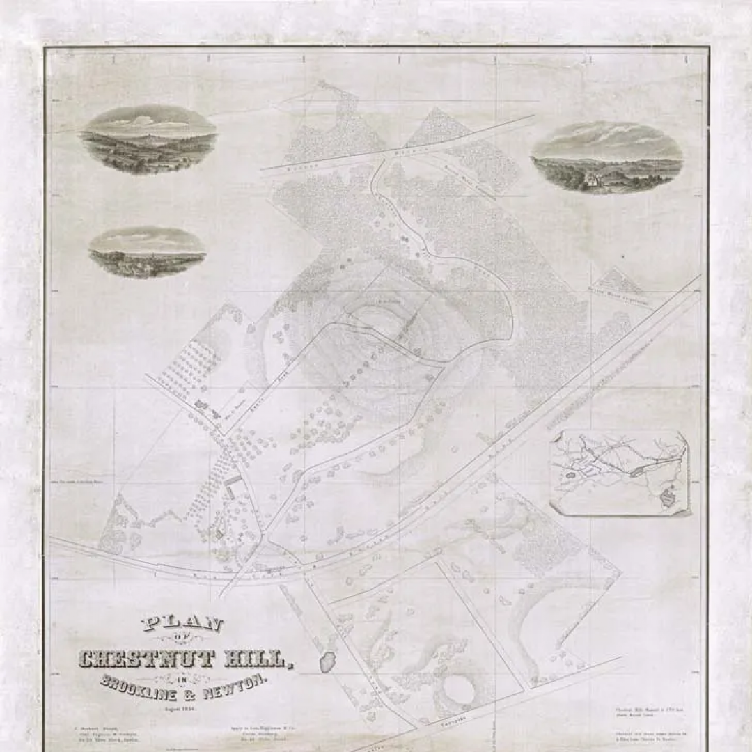 A black and white map of chestnut hill