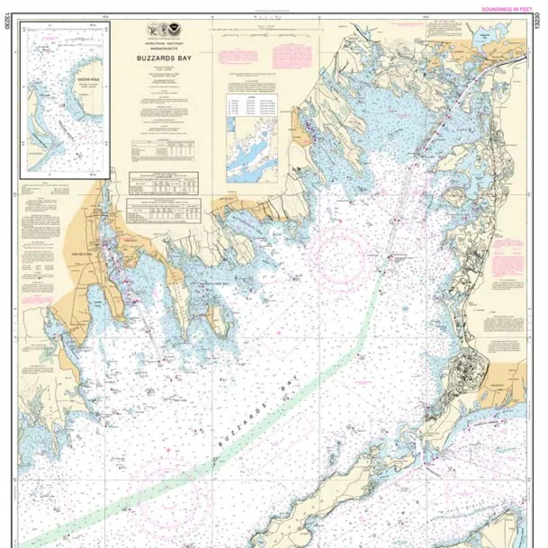 A large nautical map of a large body of water.