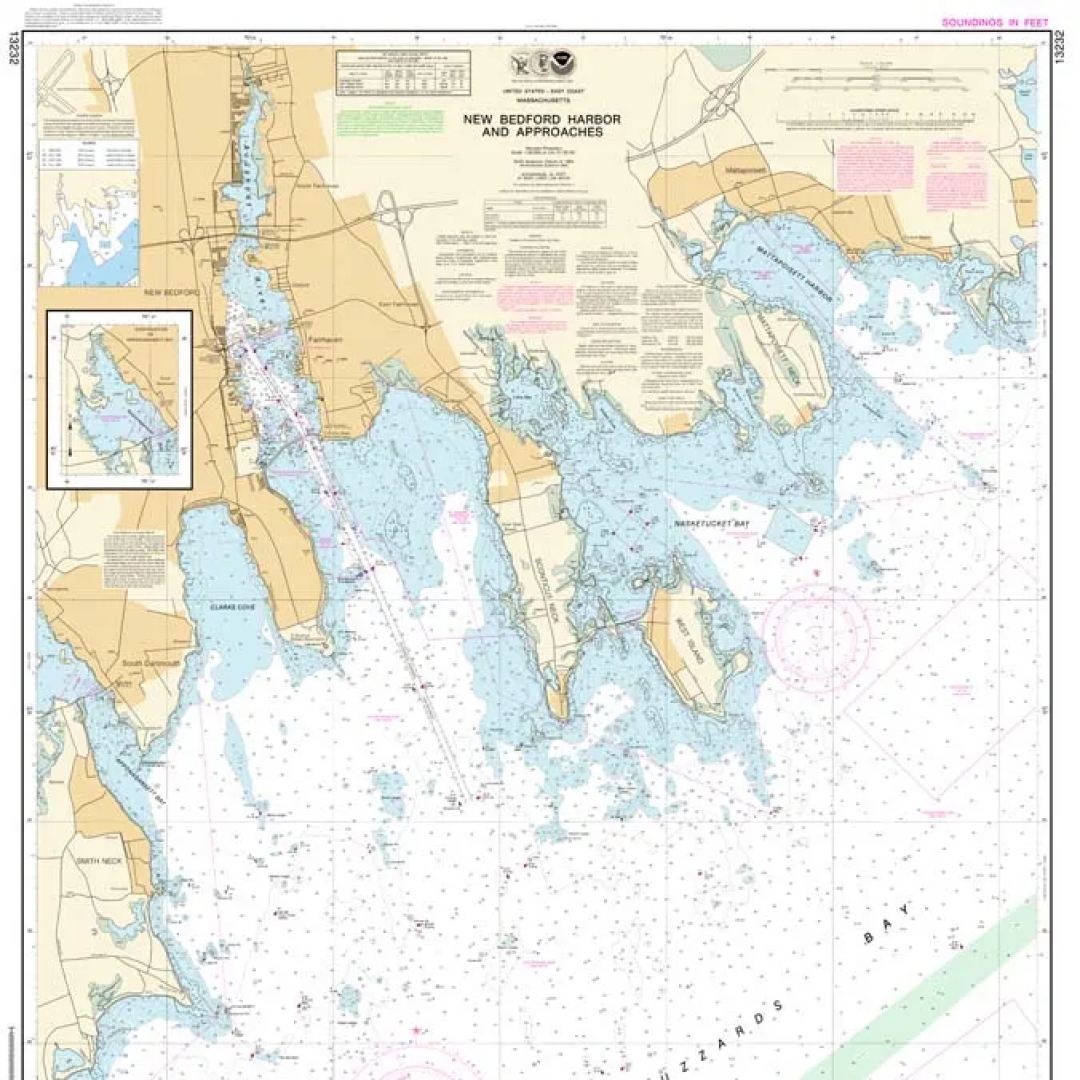 A large nautical map of a large body of water
