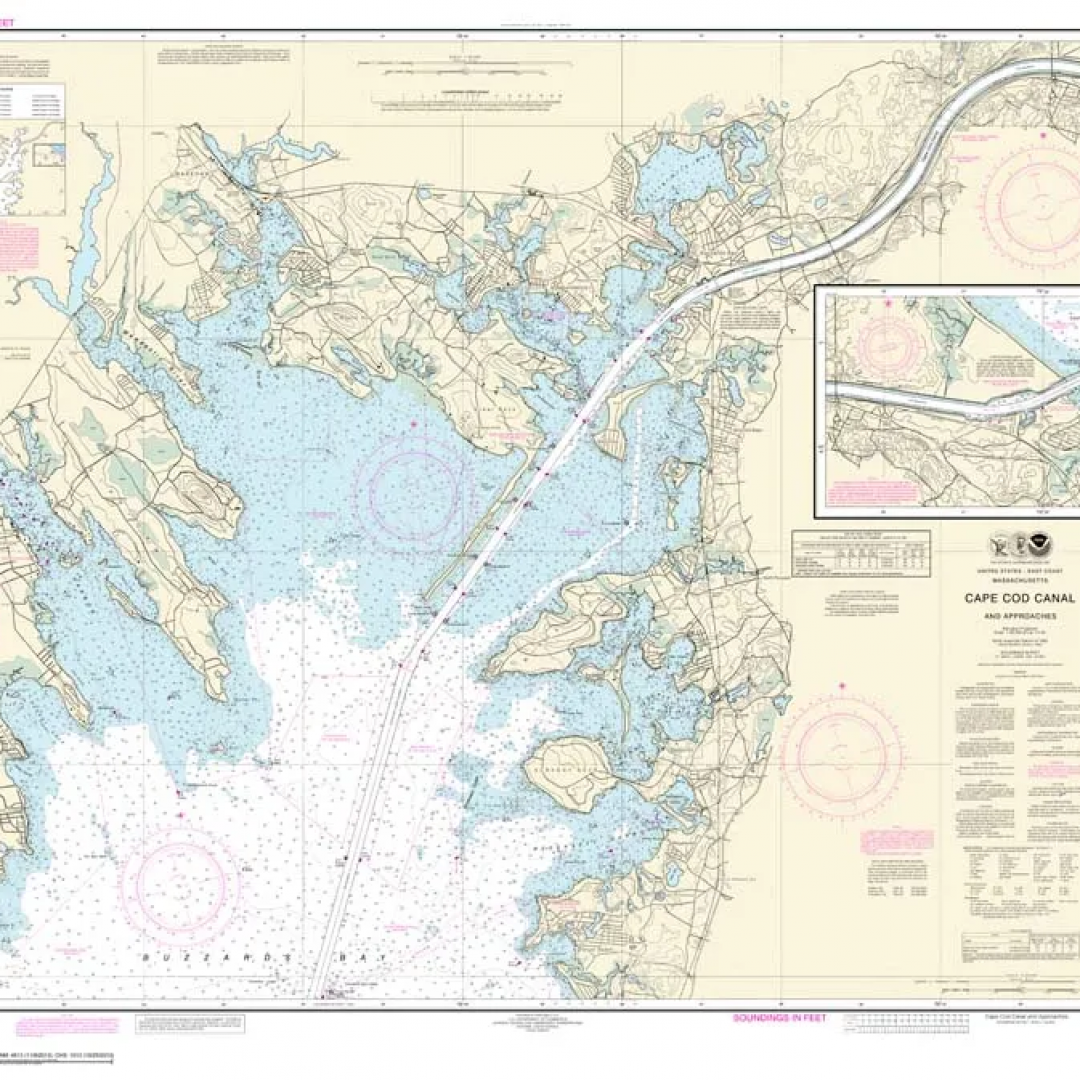 A large nautical map of a large body of water.