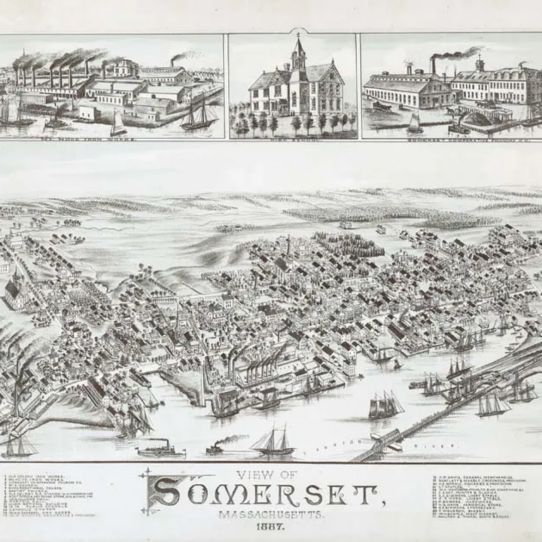 A black and white drawing of somerset massachusetts
