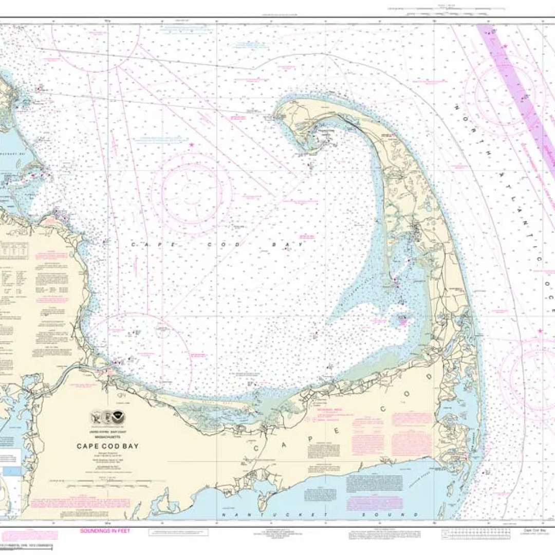 A nautical map of cape cod is shown on a white background.