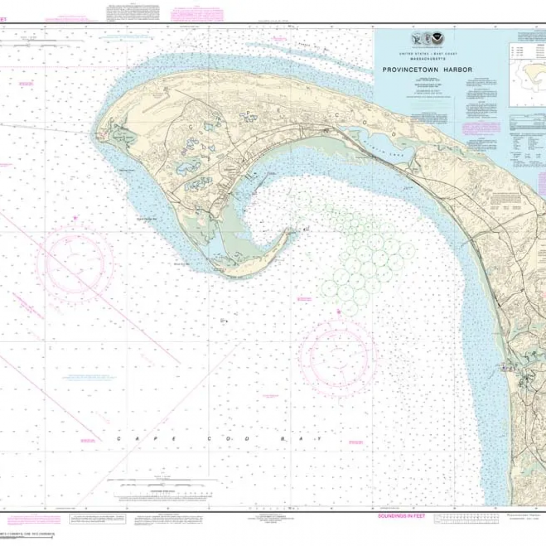 A large map of a body of water with a river running through it.