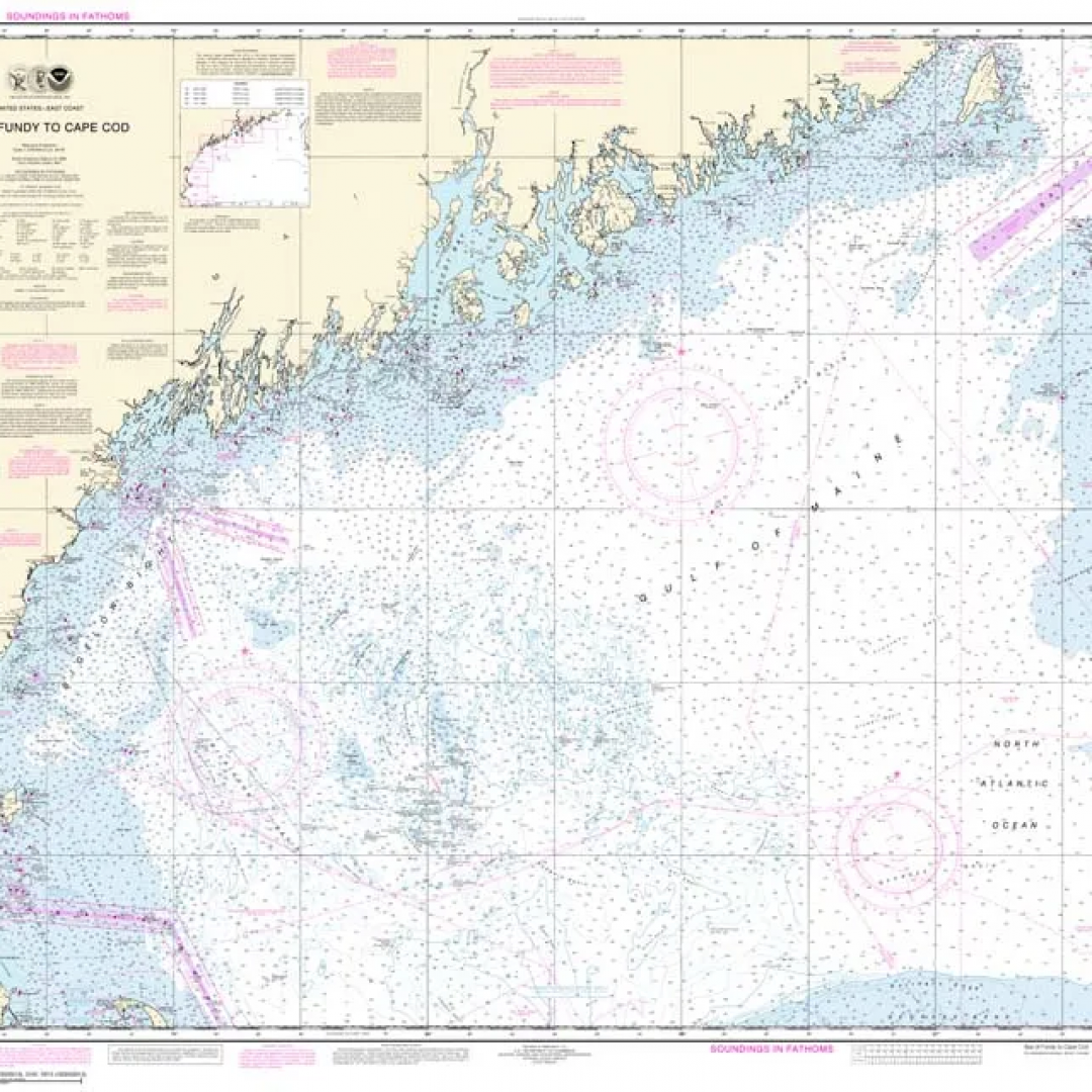 A large nautical map of a large body of water.
