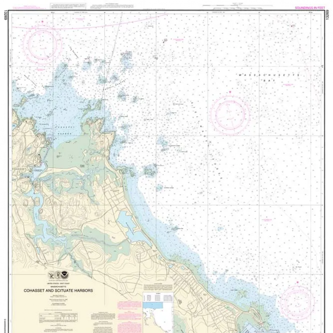 A large nautical map of a large body of water.