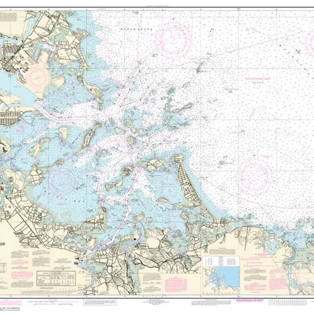 A large nautical map of a large body of water.