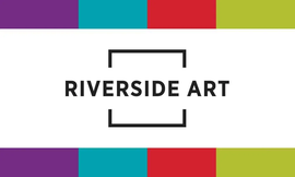 The riverside art logo is on a colorful background.