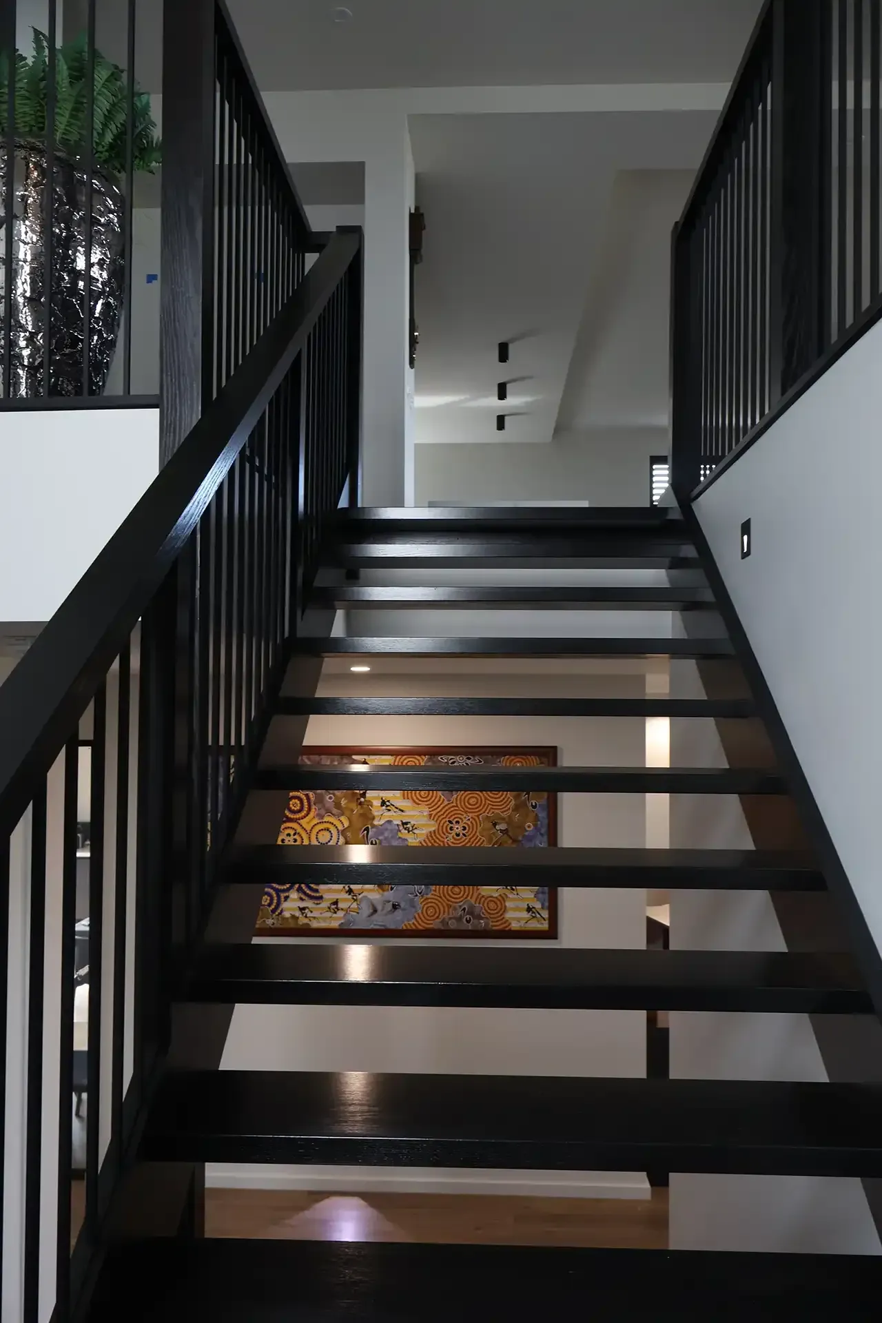 Stairs in a new home built in St Leonards by master builder, Ryan Brothers Building