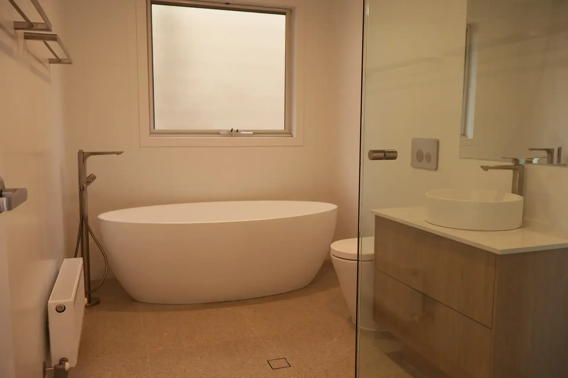 Bathroom in a new home built in Anglesea by master builder, Ryan Brothers Building