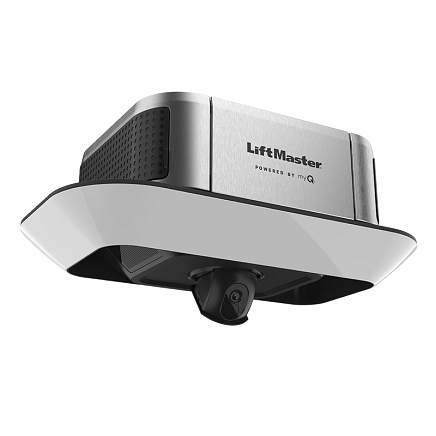 LiftMaster garage door opener, white and silver with