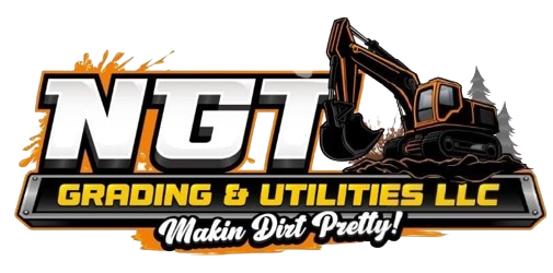 NGT Grading & Utilities LLC logo with excavator and slogan &ldquo;Makin&rsquo; Dit Pretty!&rdquo;