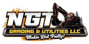 NGT Grading & Utilities LLC logo with excavator and slogan &ldquo;Makin&rsquo; Dit Pretty!&rdquo;