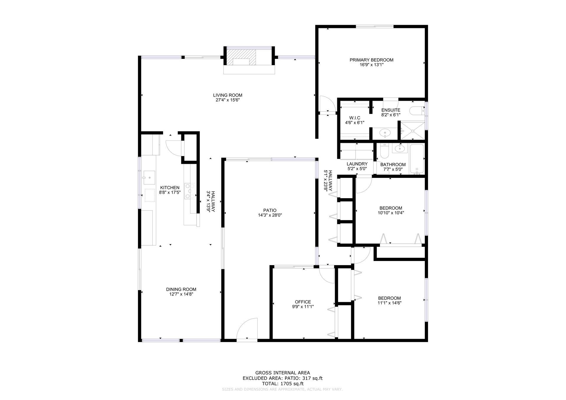 A black and white floor plan of a house on a white background.