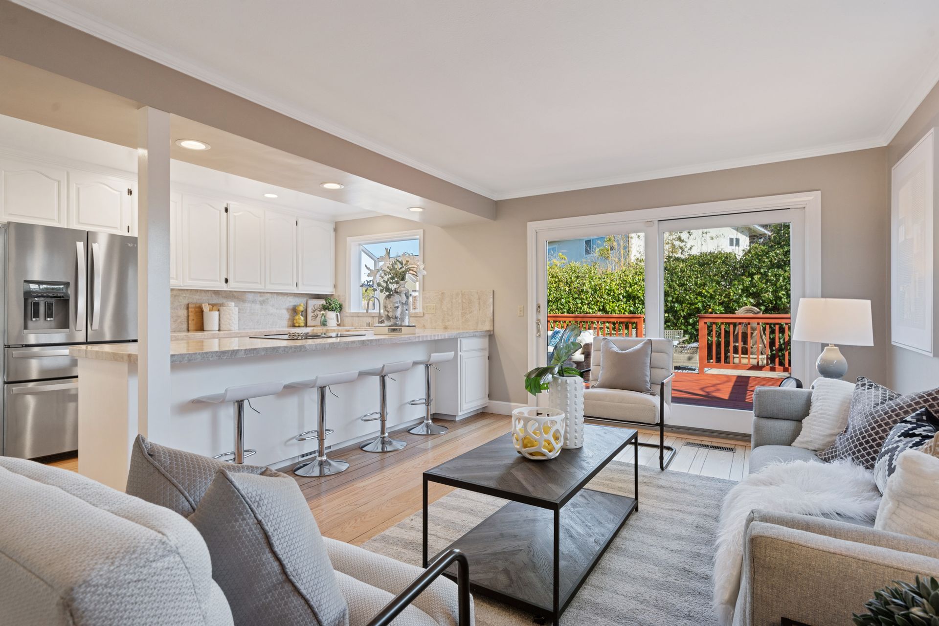A living room filled with furniture and a coffee table.