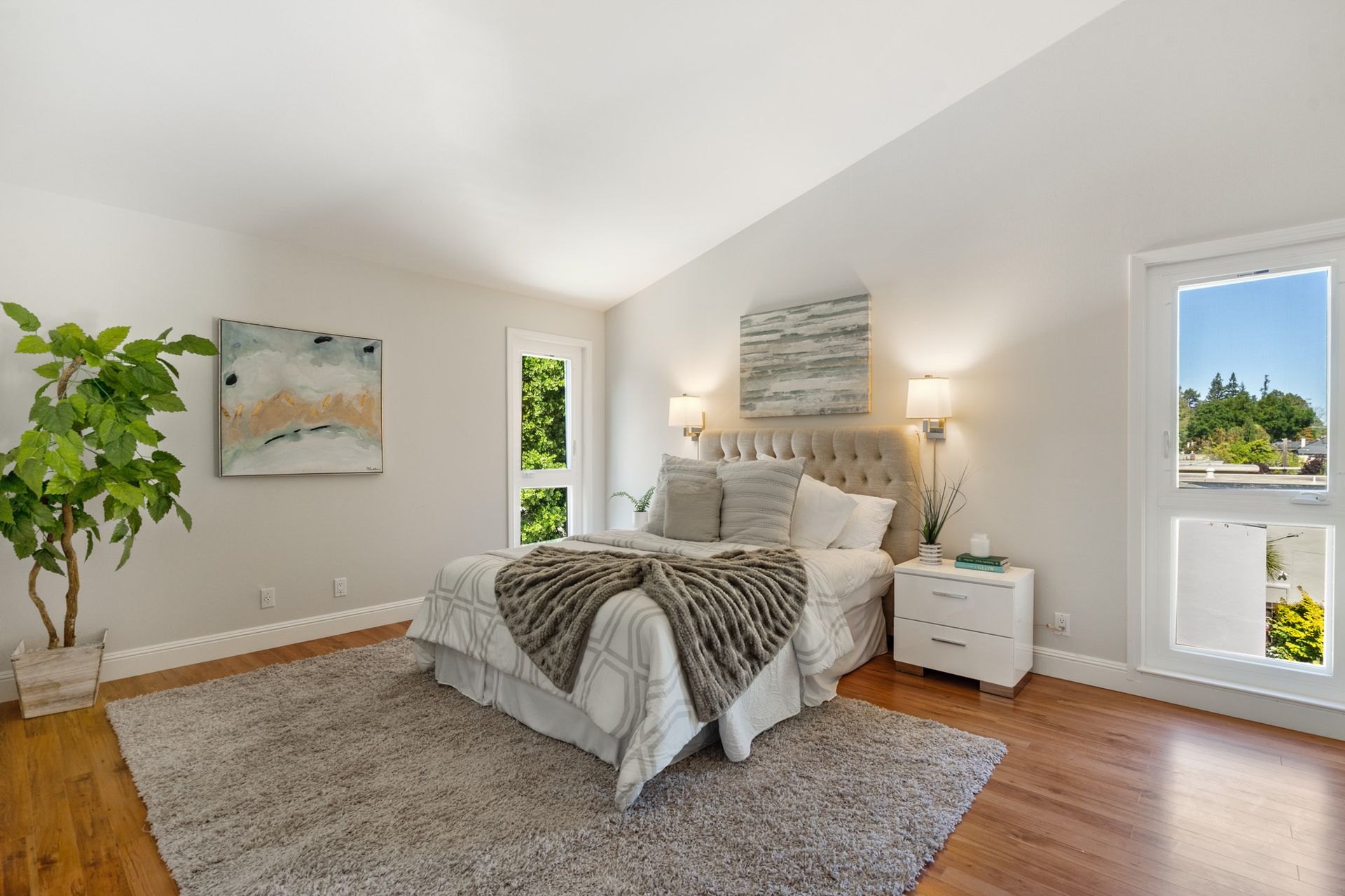 There is a large bed in the middle of the room.