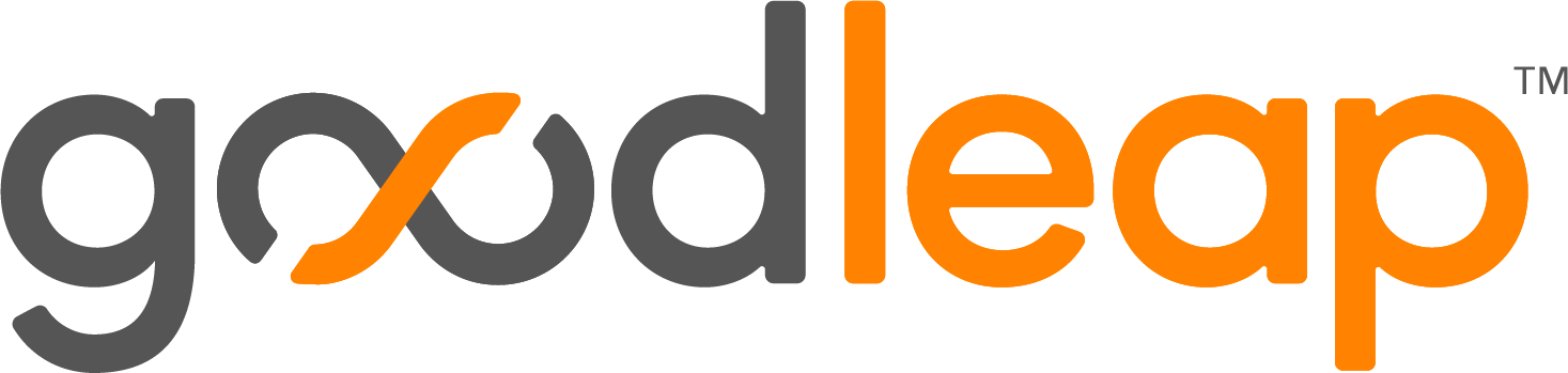 GoodLeap logo with dark gray text and an orange infinity symbol in the middle of the word.