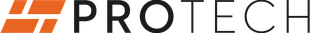 the word protech is written in black and orange on a white background .