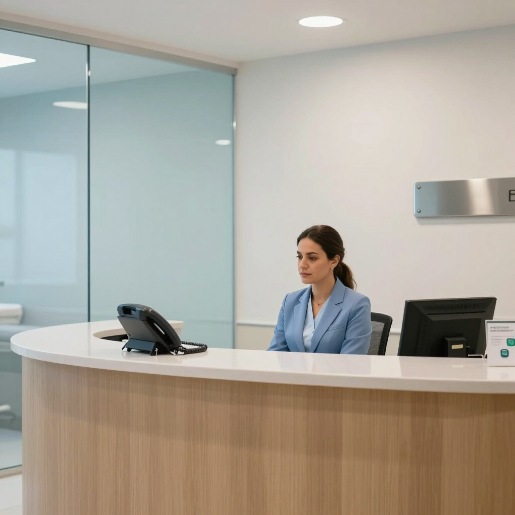 Área de recepción médica para agendar citas y urgencias