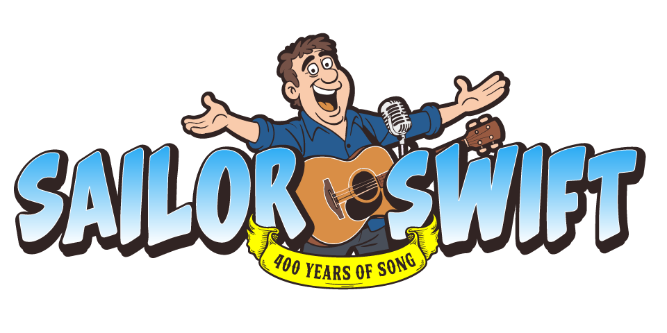Click to View Sailor Swift Cartoon of a man singing with a guitar, labeled