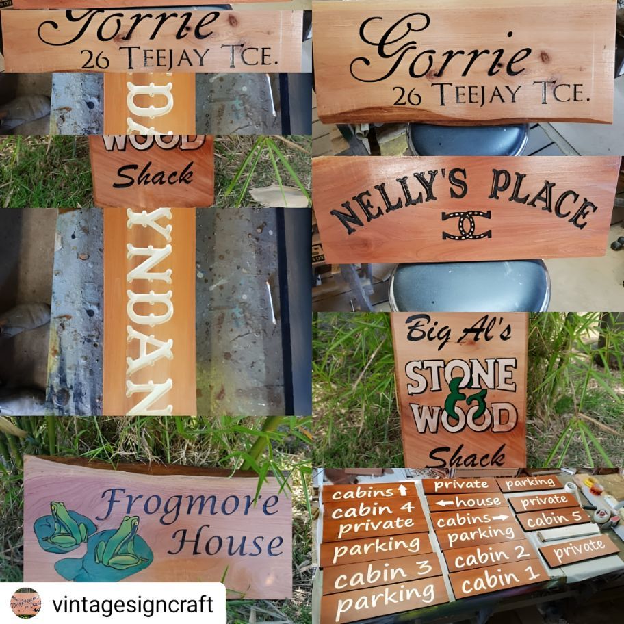 A Collage of Wooden Signs Including One for Nelly's Place — Central West Trophies & Embroidery In Orange, NSW