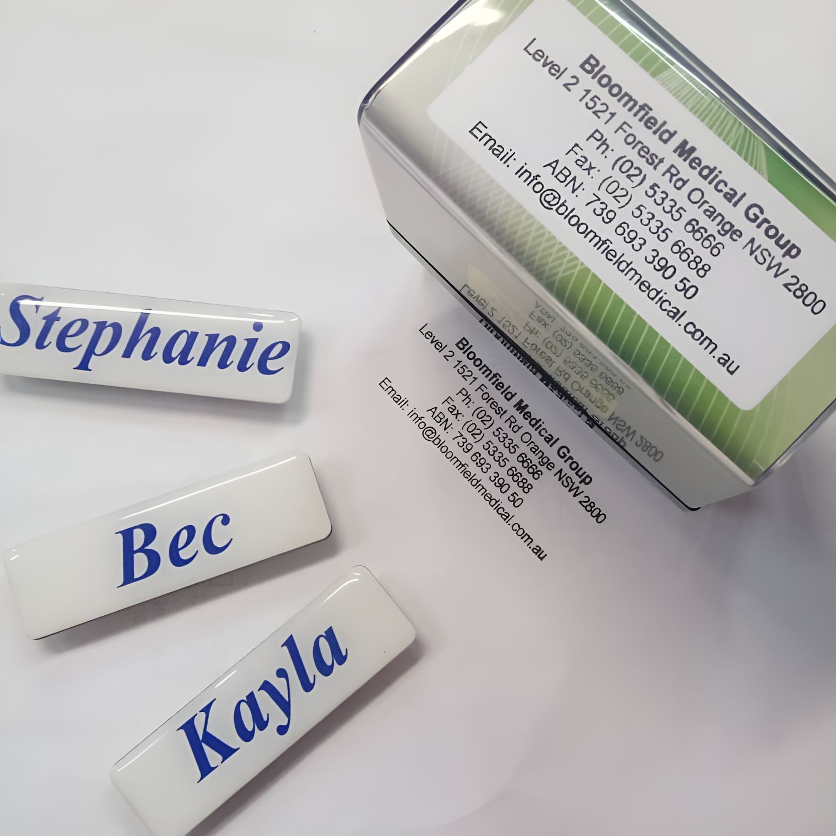 A Business Card for the Bloomfield Medical Group — Central West Trophies & Embroidery In Orange, NSW