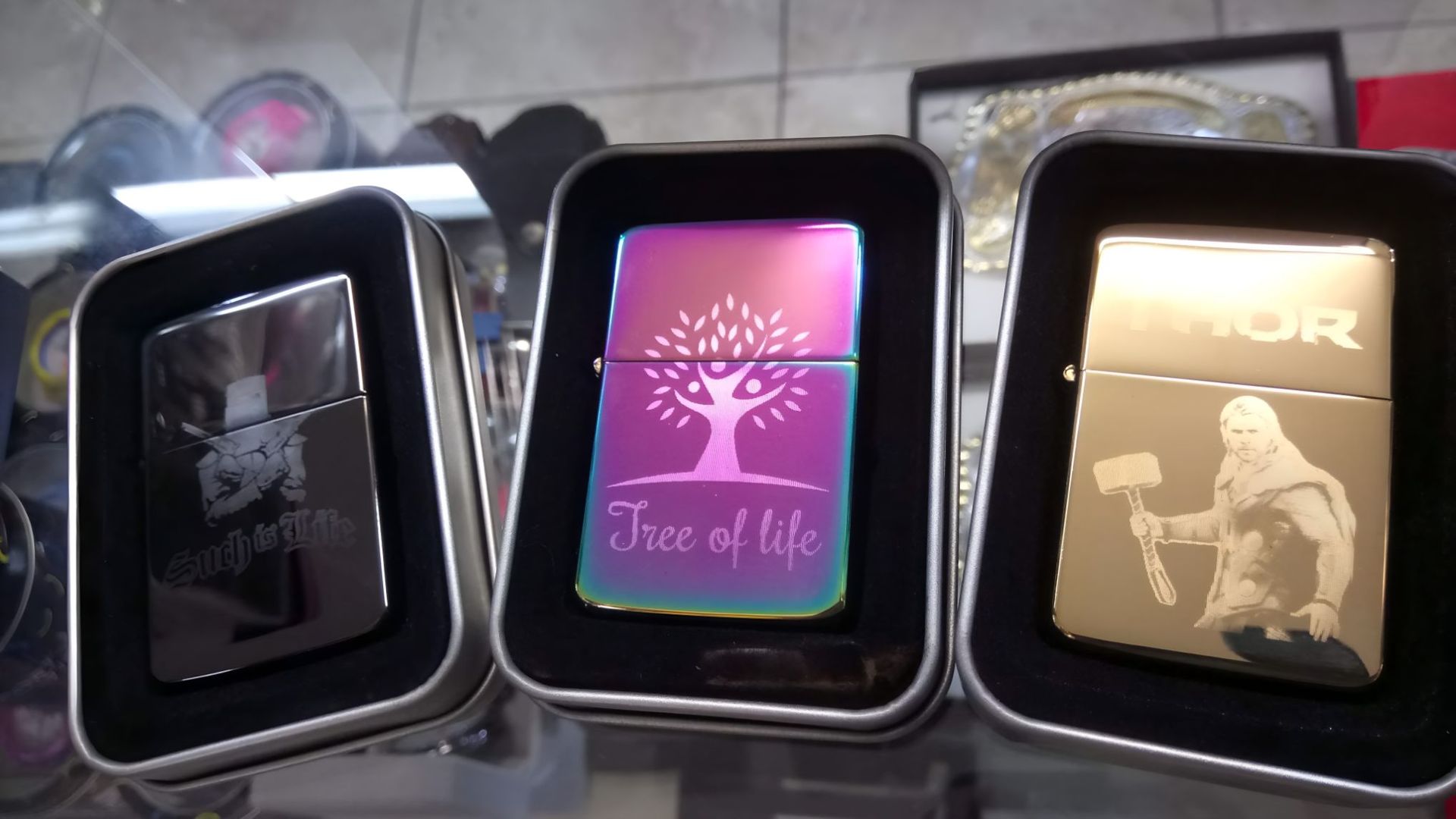 Three Lighter Cases With One That Says Tree of Life — Central West Trophies & Embroidery In Orange, NSW