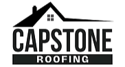 The logo for capstone roofing shows a house with a roof.