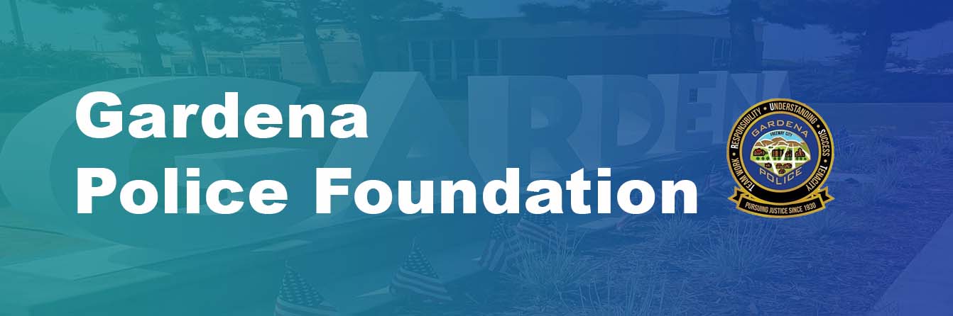 The gardena police foundation logo is on a blue background