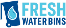 A logo for fresh water bins with a drop of water on it.-Fresh Water Bins A Trash Bin Cleaning Service
