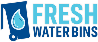 A logo for fresh water bins with a drop of water on it.-Fresh Water Bins A Trash Bin Cleaning Service