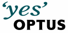 The logo for yes optus is blue and black on a white background.