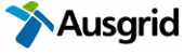 A logo for a company called ausgrid with a blue and green arrow.
