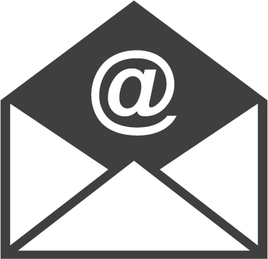 A black envelope with a white at sign on it.